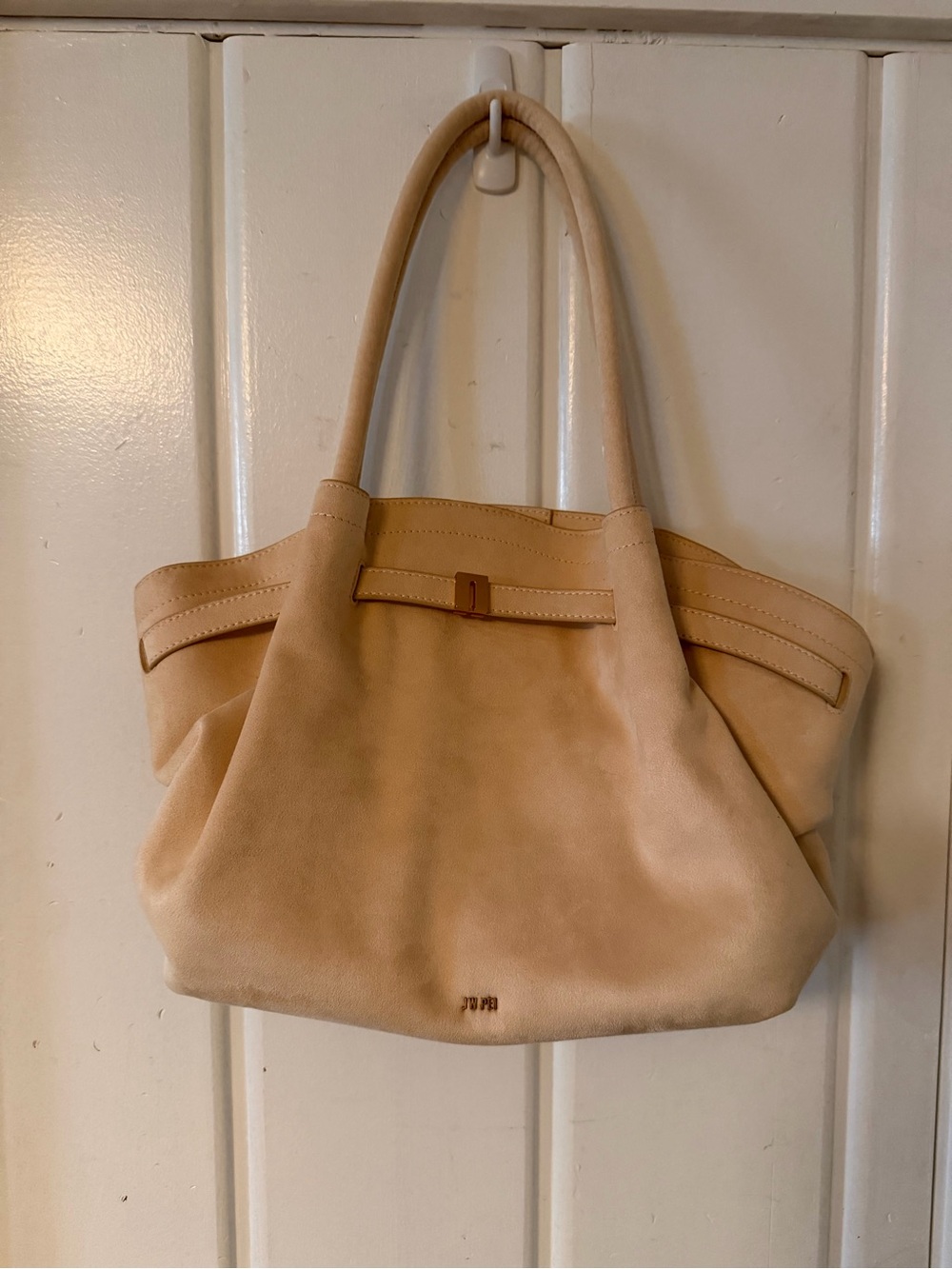 JW PEI Hana Medium Beige Suede Tote Bag